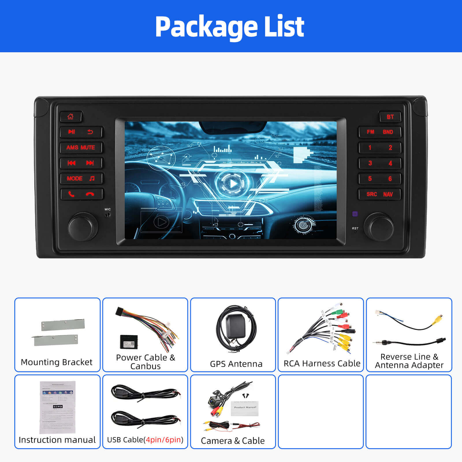 ESSGOO Car Stereo AR7001 MP5 Autoradio 7 Zoll für BMW E53