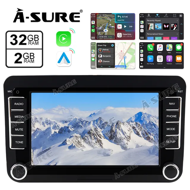A-Sure GPS 7 Zoll Autoradio Golf 5 6 Passat 2+32GB CarPlay