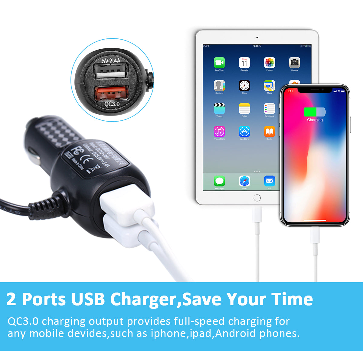 Carpuride Accessories 2-Port USB Charger Auto Ladegerät 12V