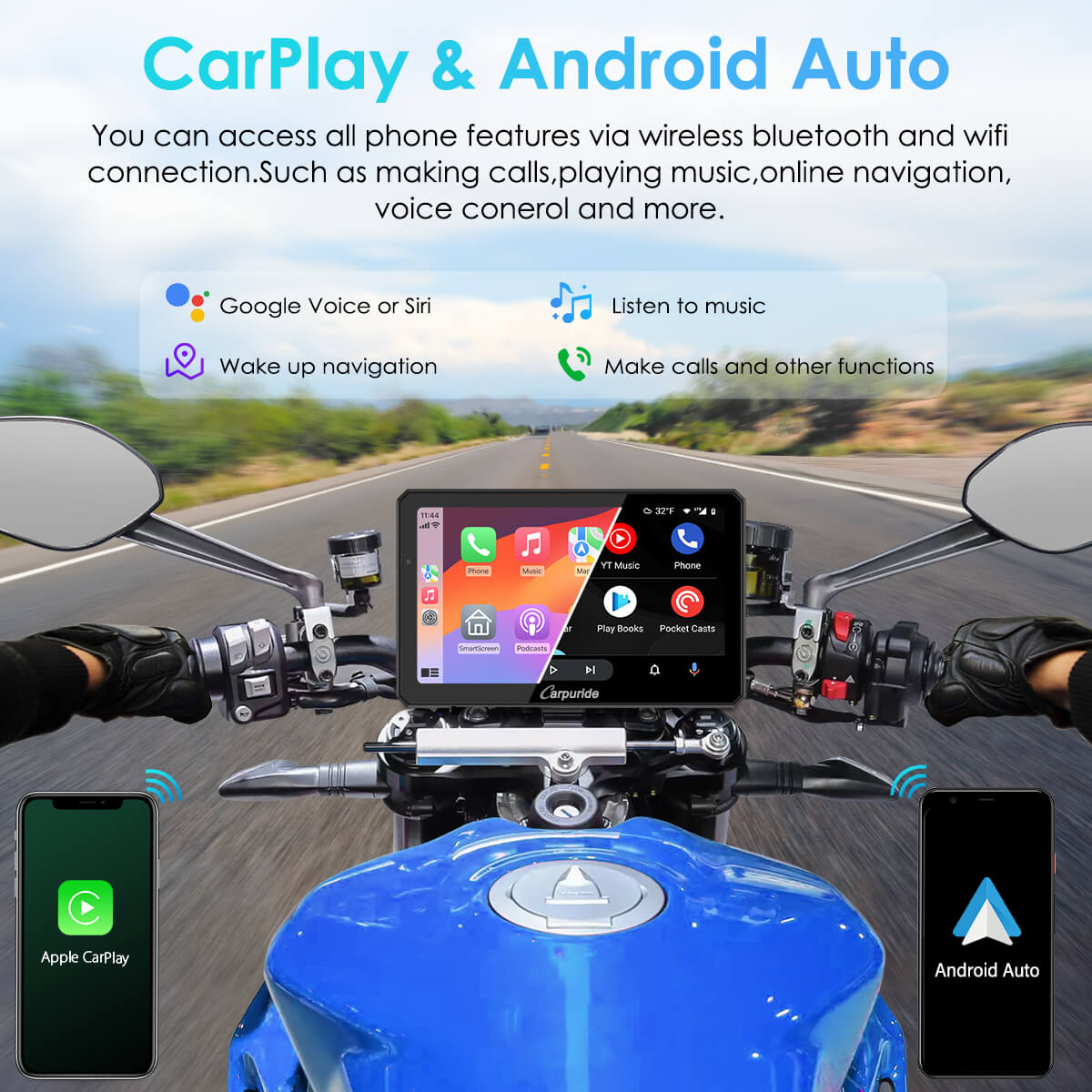 Carpuride W712D Motorrad CarPlay-Display 7 Zoll Dashcam