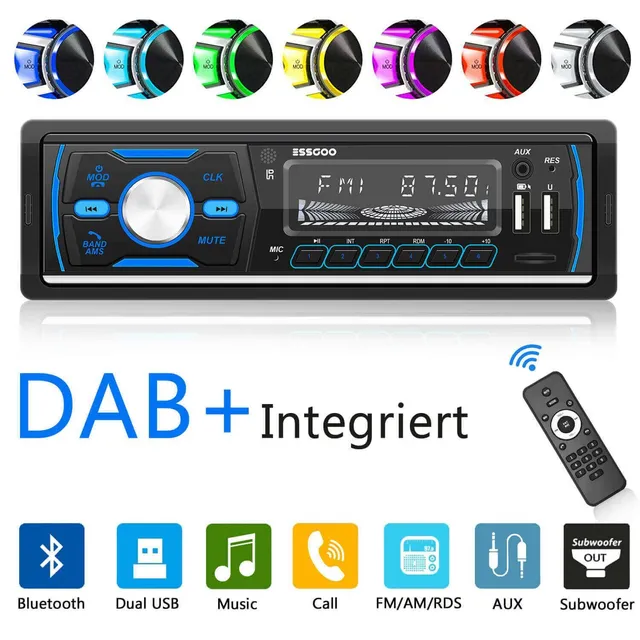 ESSGOO Car Stereo D1 1-DIN Autoradio Bluetooth 60W USB MP3