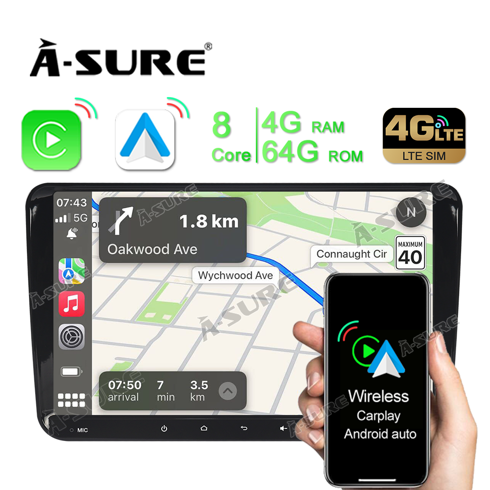 A-Sure VW Golf Passat Autoradio 9 Zoll 4+64GB Navi