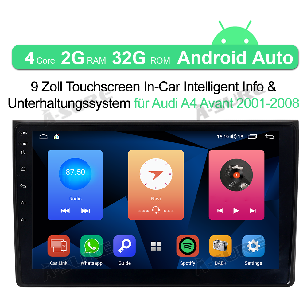 A-Sure GPS Autoradio 9 Zoll 2+32GB Audi A4 B6 B7 B8 Bose