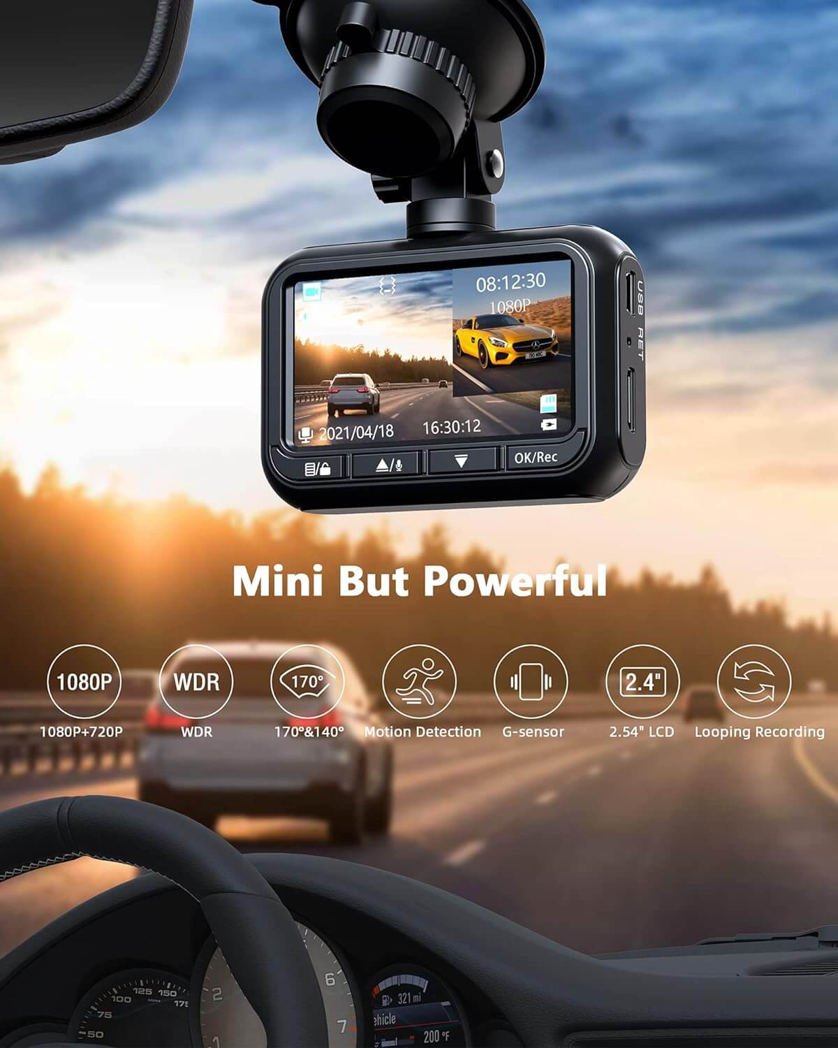 LAMTTO DC07 Dashcam vorne hinten 1080P mit SD-Karte