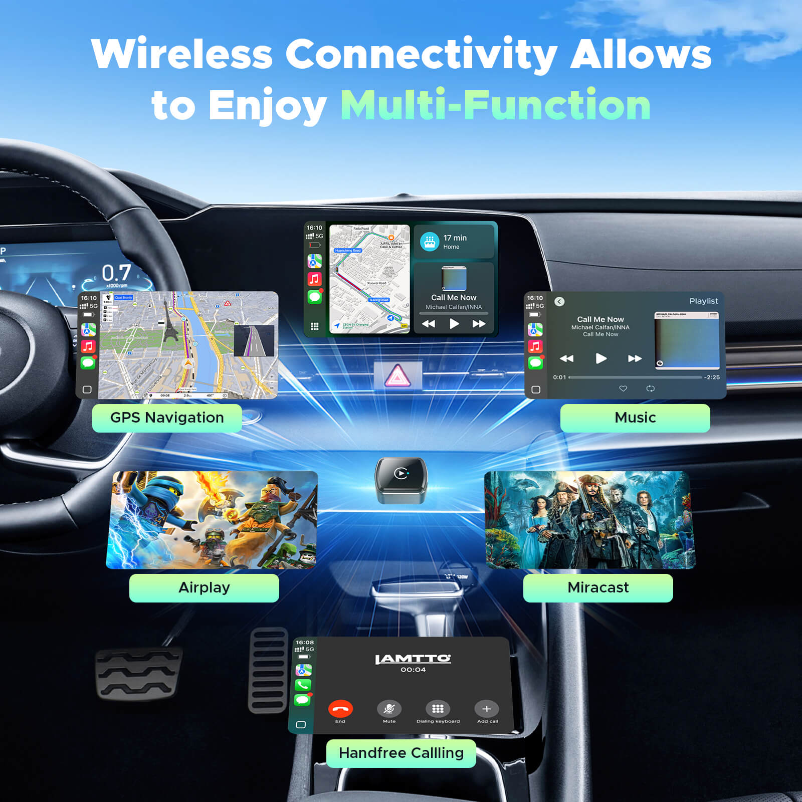 LAMTTO Adapter RC34 Mini CarPlay-Adapter Wireless 3 in 1