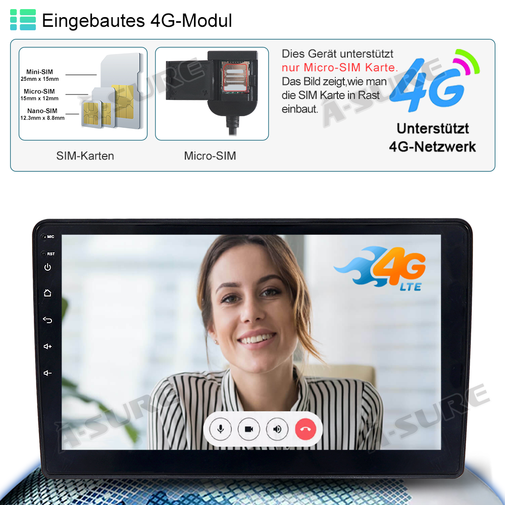 A-Sure GPS car radios 10,1 Zoll Android 14 Autoradio 4+64GB Transit