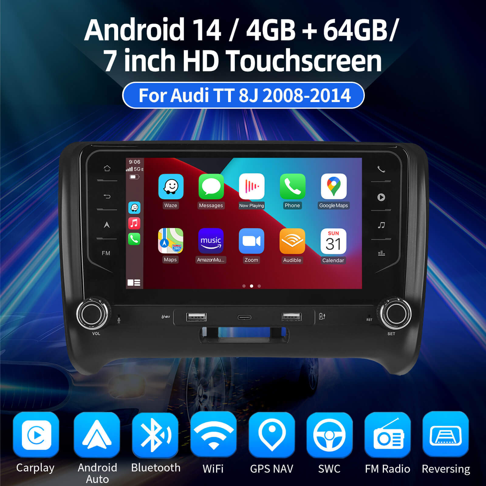 ESSGOO Car Stereo AR7001 Autoradio 7 Zoll Audi TT 8J