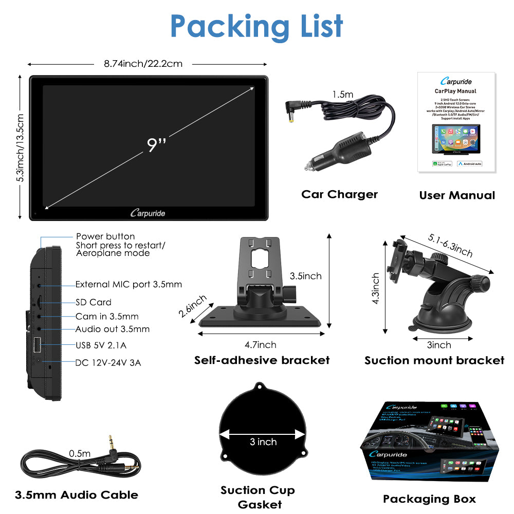Carpuride Car Smart Stereo W901 Plus CarPlay-Display 9 Zoll