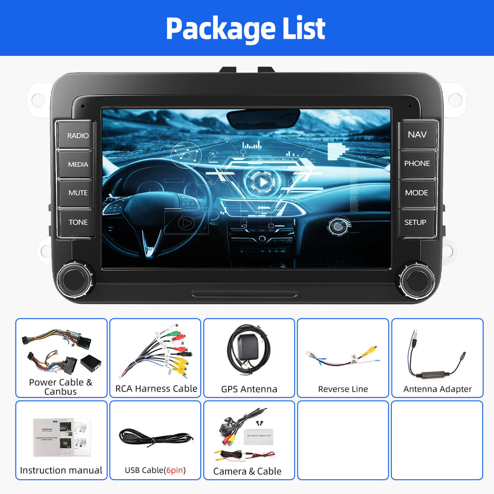 ESSGOO AR7002 MP5 Autoradio 7 Zoll für VW Golf 5 6 Android