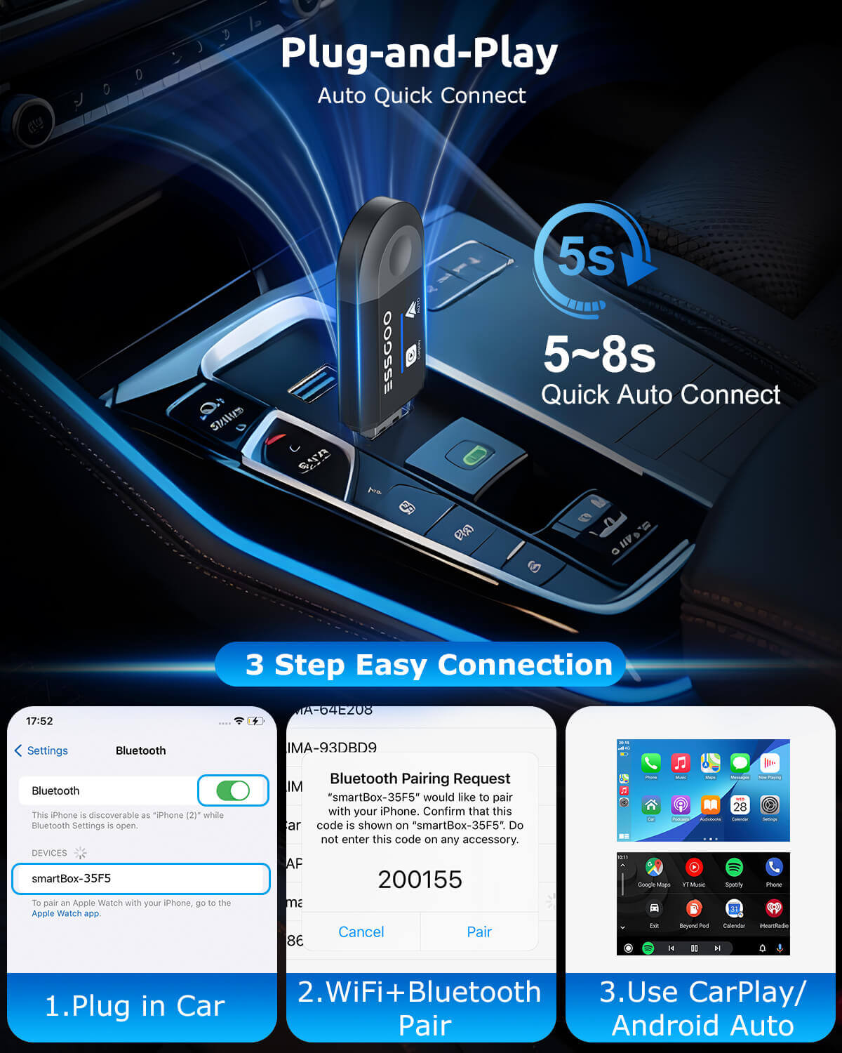 ESSGOO CarPlay Adapter PL6 Mini Box 2-in-1 Adapter kabellos