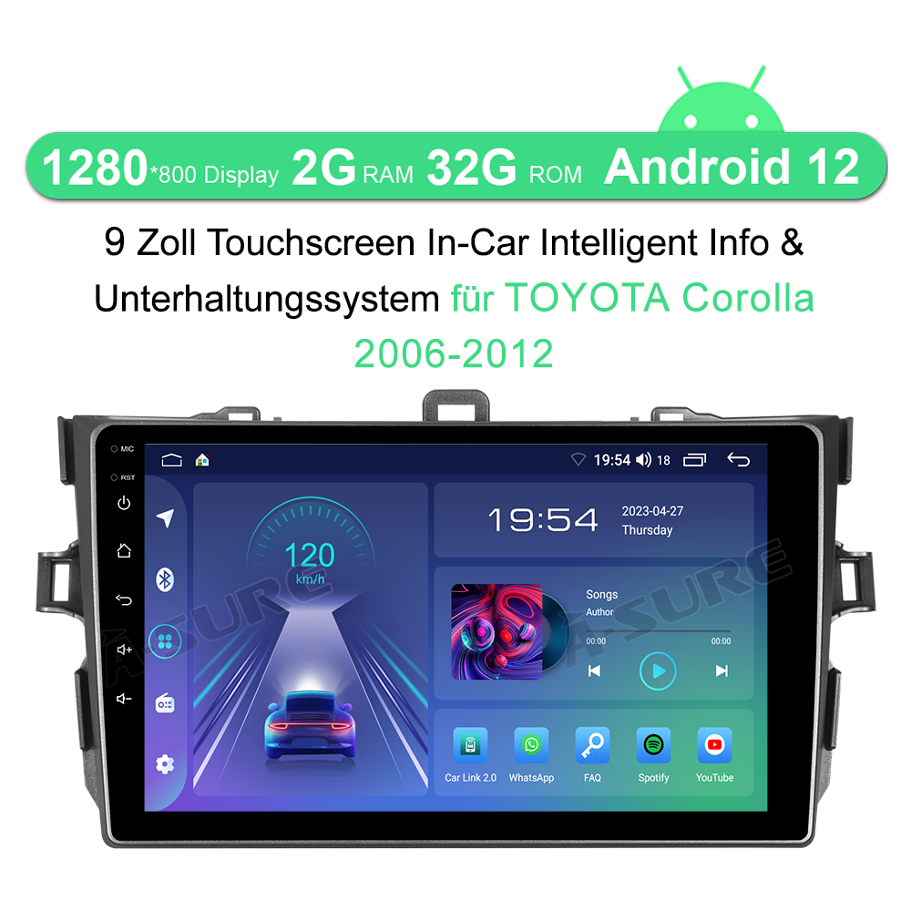 A-Sure GPS Toyota Corolla 2006-2012 Autoradio 2+32GB CarPlay