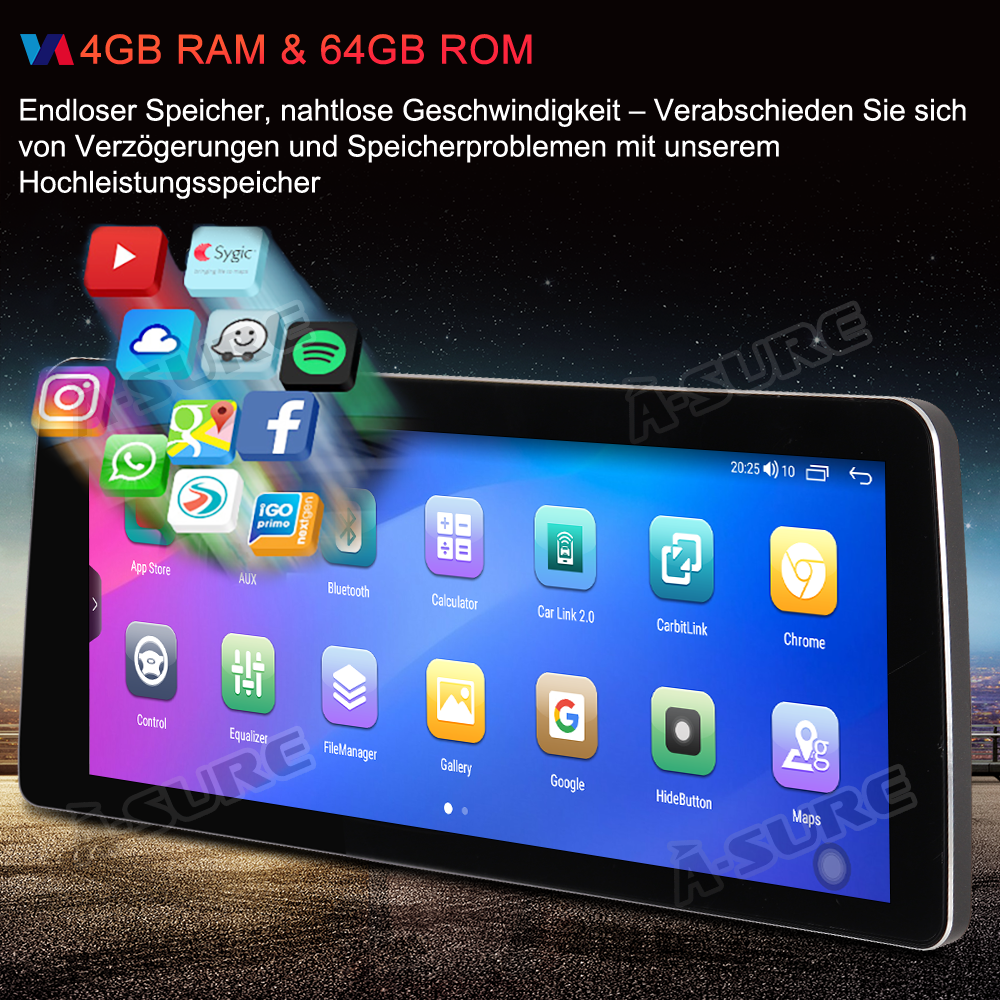 A-Sure GPS Audi A4 B8 Autoradio 12,3 Zoll 4+64GB CarPlay