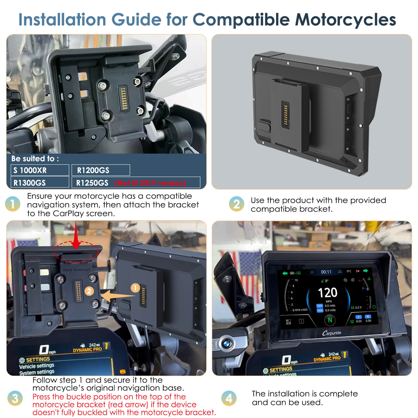 Carpuride W702BS Motorrad CarPlay-Display 7 Zoll BMW Wonder Wheel