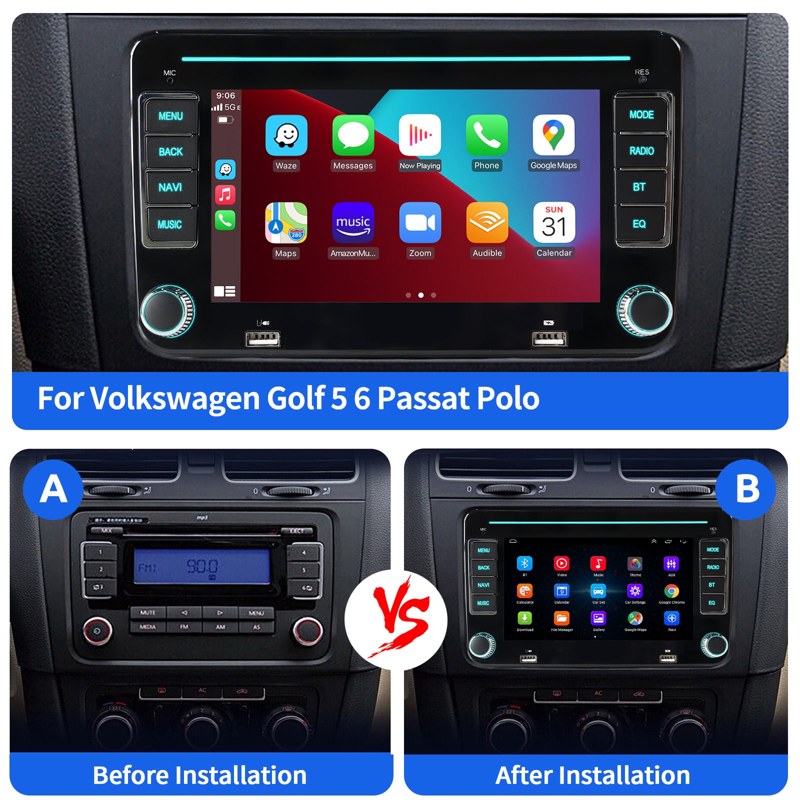 ESSGOO Car Stereo AR7002 7 Zoll Android Autoradio für Volkswagen