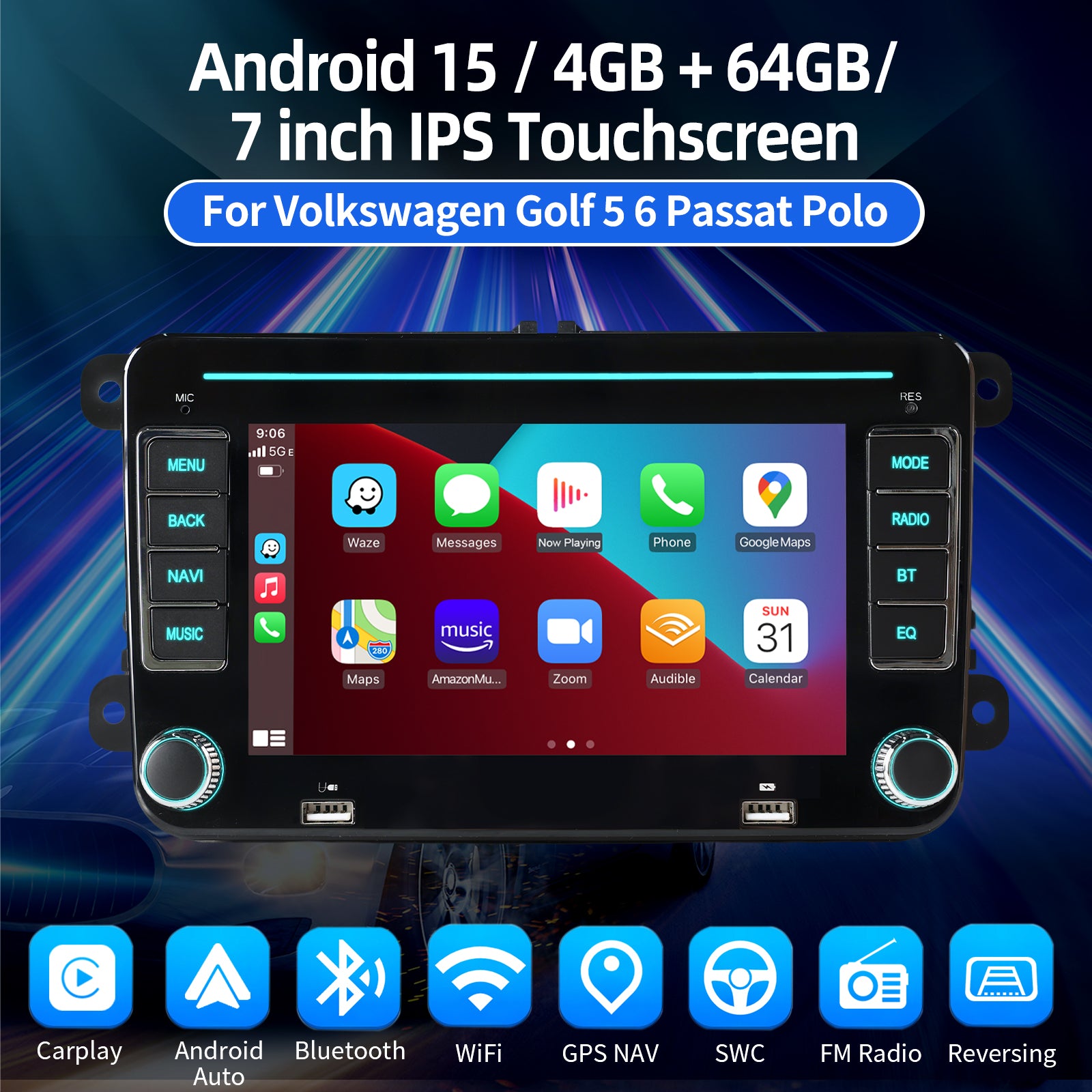 ESSGOO Car Stereo AR7002 7 Zoll Android Autoradio für Volkswagen