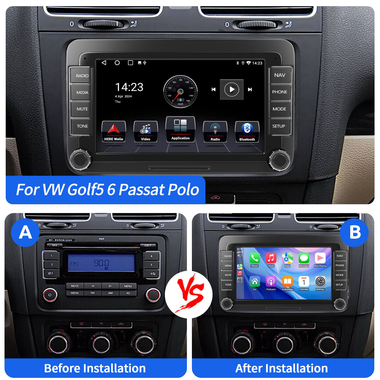 ESSGOO AR7002 MP5 Autoradio 7 Zoll für VW Golf 5 6 Android