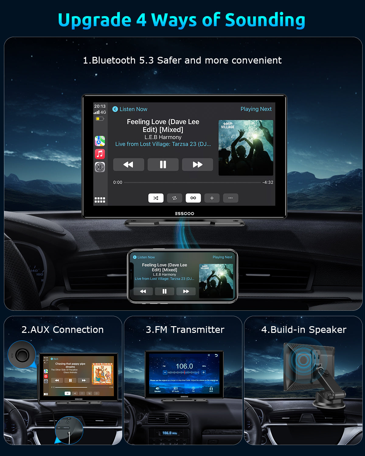 ESSGOO Portable CarPlay 991CP CarPlay-Display 9 Zoll HD Touch