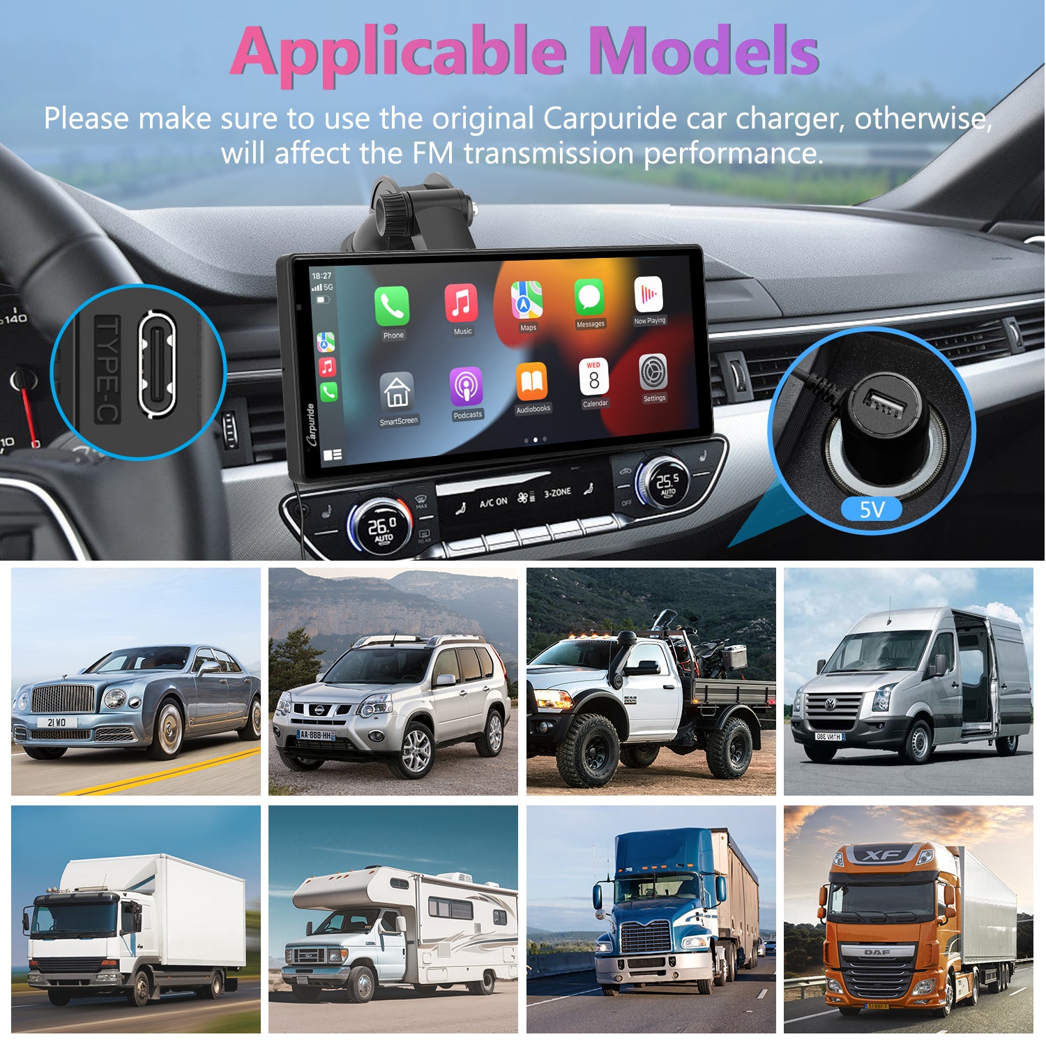 Carpuride W903 CarPlay-Display 9,3 Zoll mit Frontkamera DVR