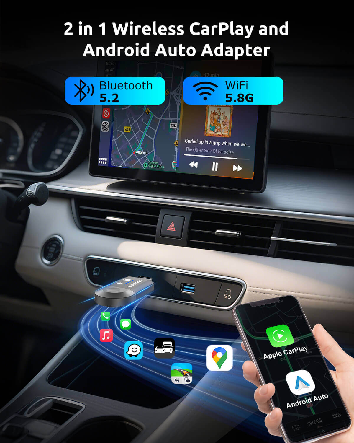 ESSGOO CarPlay Adapter PL6 Mini Box 2-in-1 Adapter kabellos