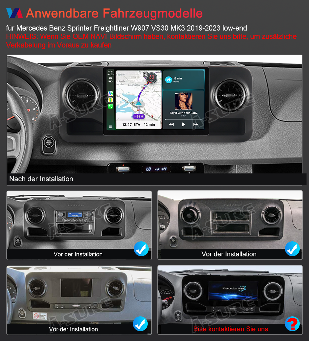 A-Sure 13,1 Zoll Android 14 Autoradio 4+64GB Sprinter W907
