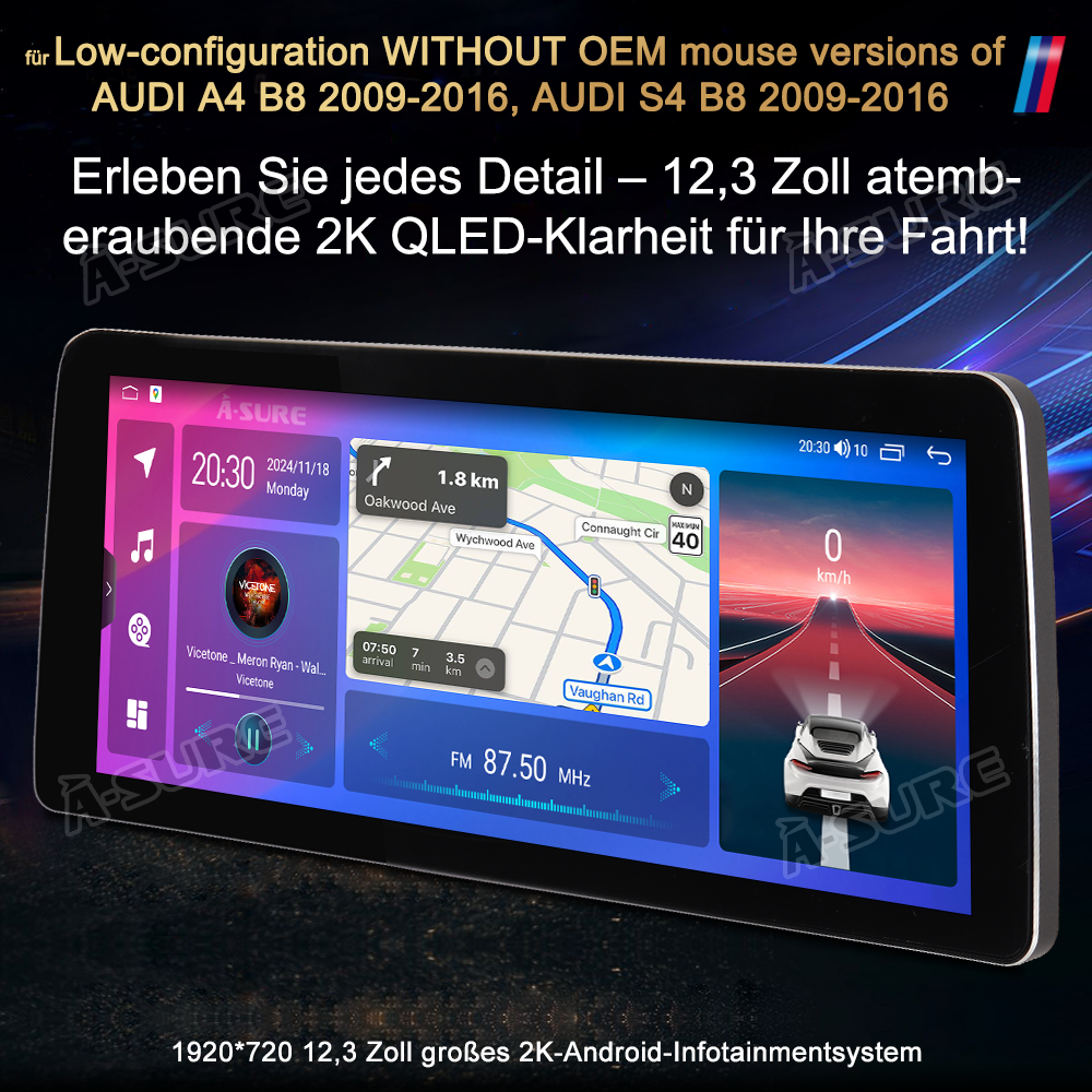 A-Sure GPS Audi A4 B8 Autoradio 12,3 Zoll 4+64GB CarPlay