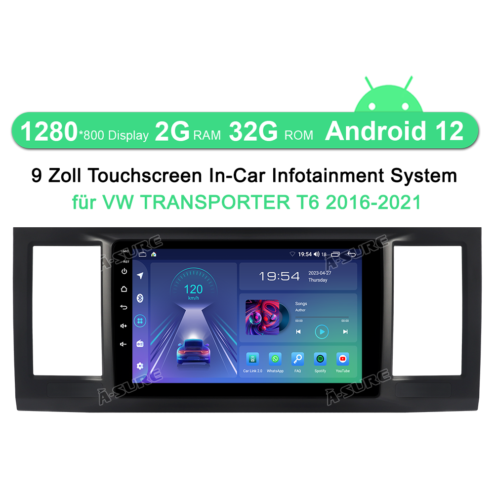 A-Sure VW T6 9 Zoll Autoradio 2GB+32GB CarPlay Navi 2016-2021