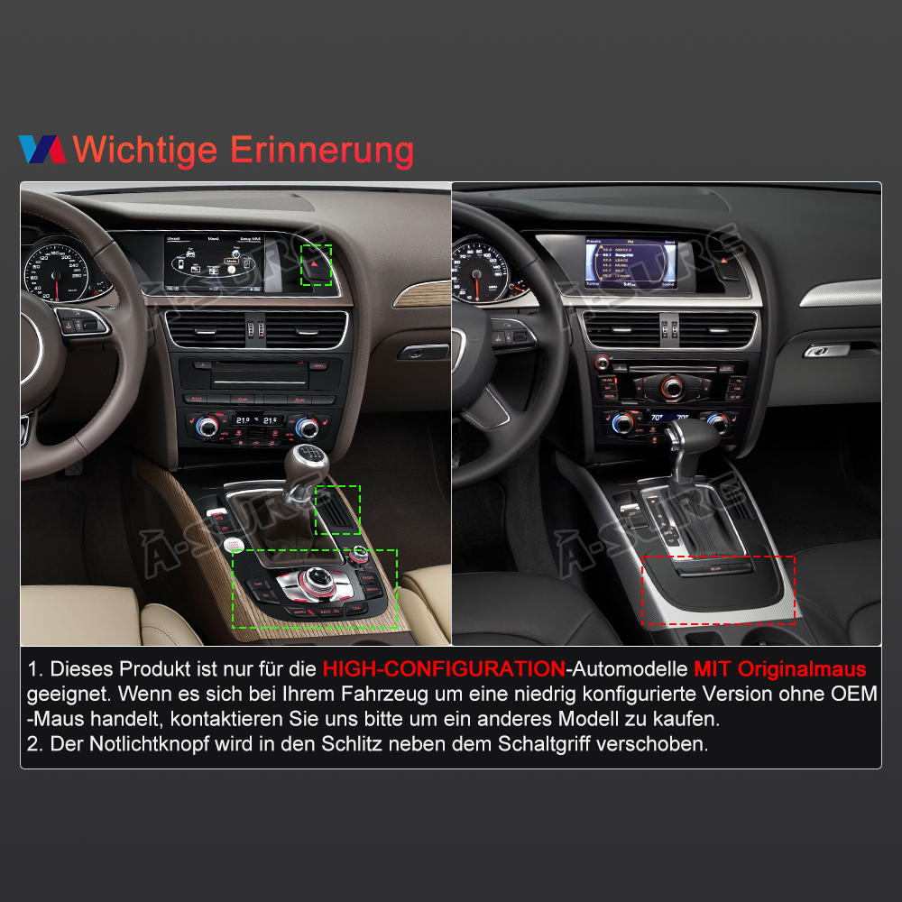 A-Sure GPS Autoradio 12,3 Zoll 4+64GB für Audi A4 B8