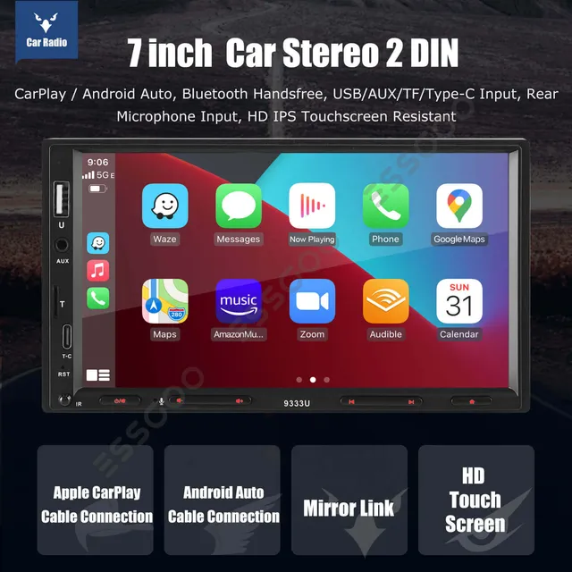 ESSGOO Car Stereo 9333U 2-DIN Autoradio 7 Zoll HD