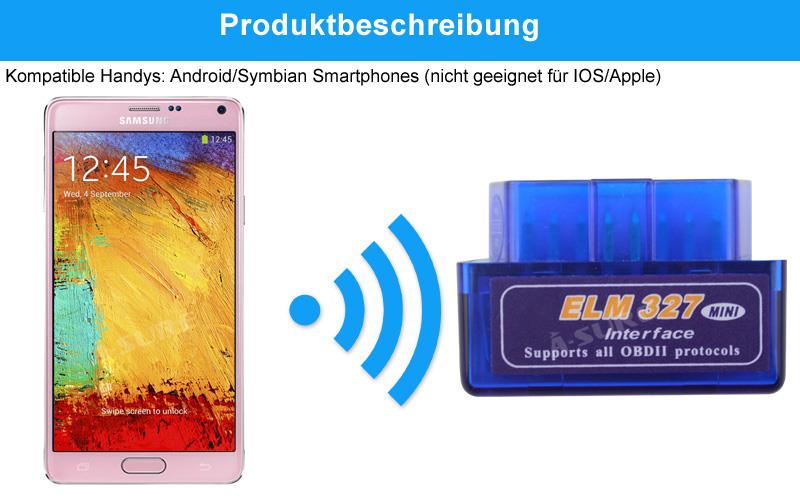 A-Sure Radio accessories ELM327 OBD2 Diagnosegerät Bluetooth Adapter