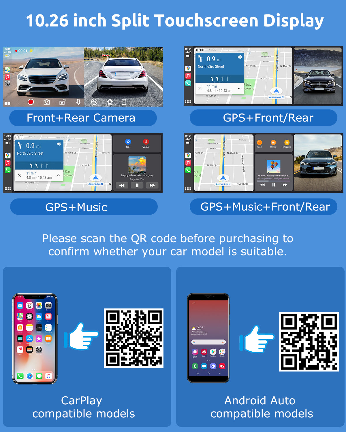 ESSGOO Dash Cam CarPlay H26 CarPlay-Display 10,26 Zoll 4K Dashcam
