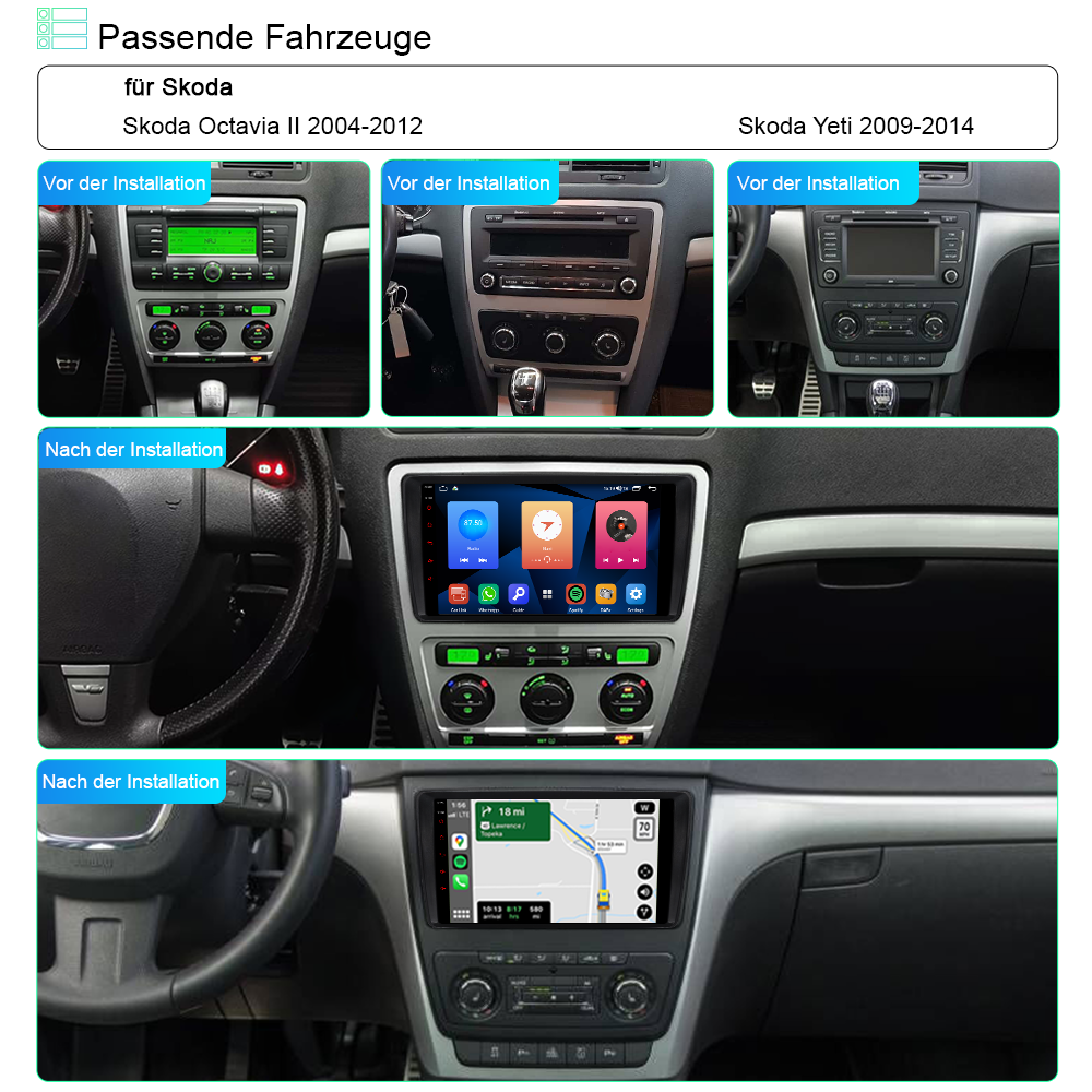 A-Sure GPS 9 Zoll Android 11 Autoradio Octavia Yeti 2+32GB