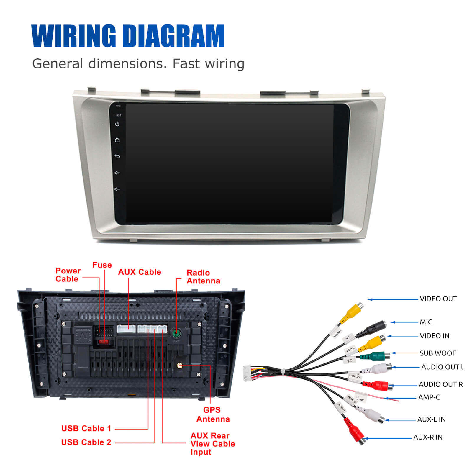 ESSGOO Car Stereo Camry Autoradio 9 Zoll Android 12 Standard
