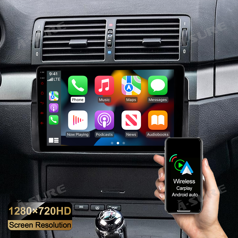 A-Sure GPS BMW E46 Autoradio 9 Zoll 4+64GB LTE CarPlay