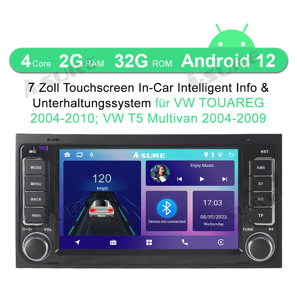 A-Sure GPS Autoradio für VW T5 7-Zoll 32GB CarPlay