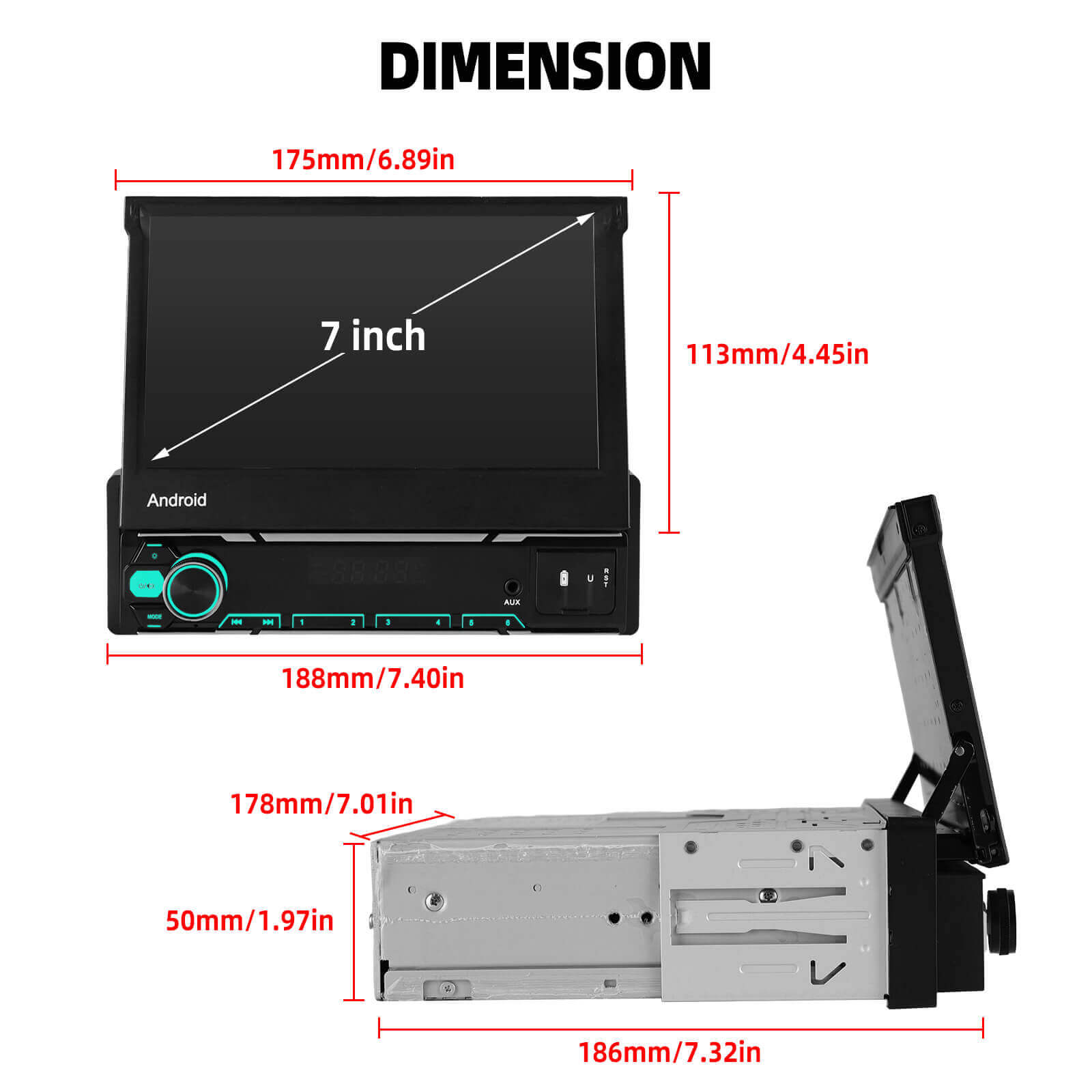 ESSGOO Car Stereo FR7002 Autoradio 7 Zoll Single-DIN ausfahrbar