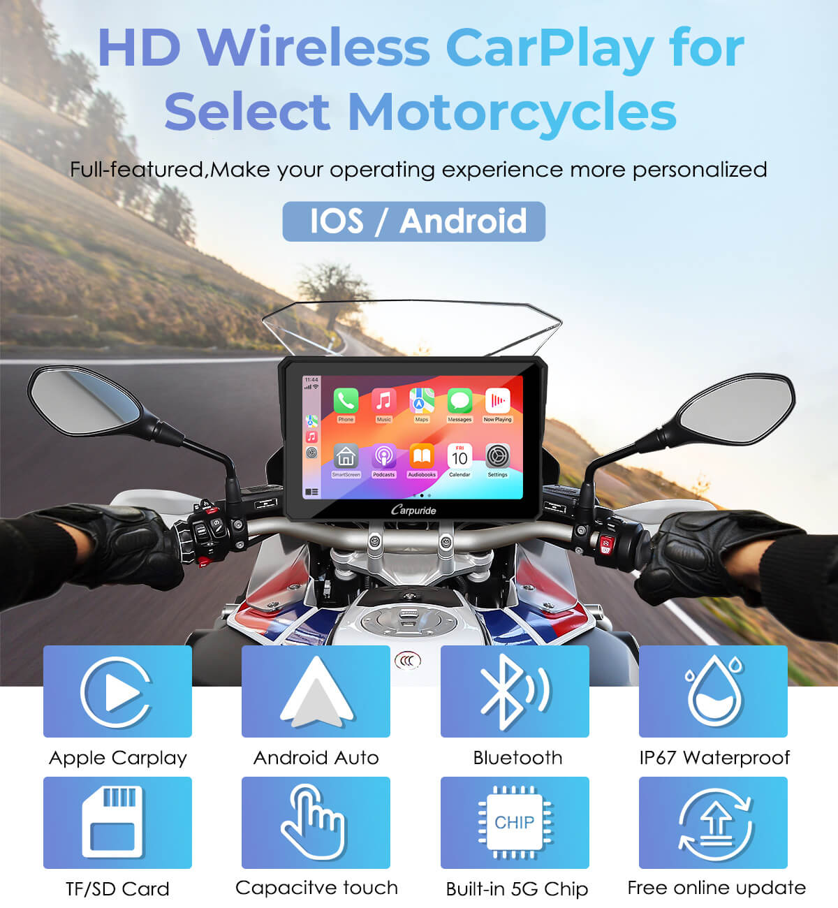 Carpuride W702B Motorrad Display CarPlay BMW Halterung 7 Zoll