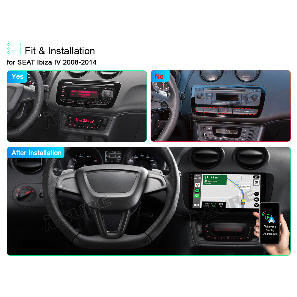 A-Sure GPS car radios SEAT Ibiza 6J Autoradio 9 Zoll 2+32GB CarPlay