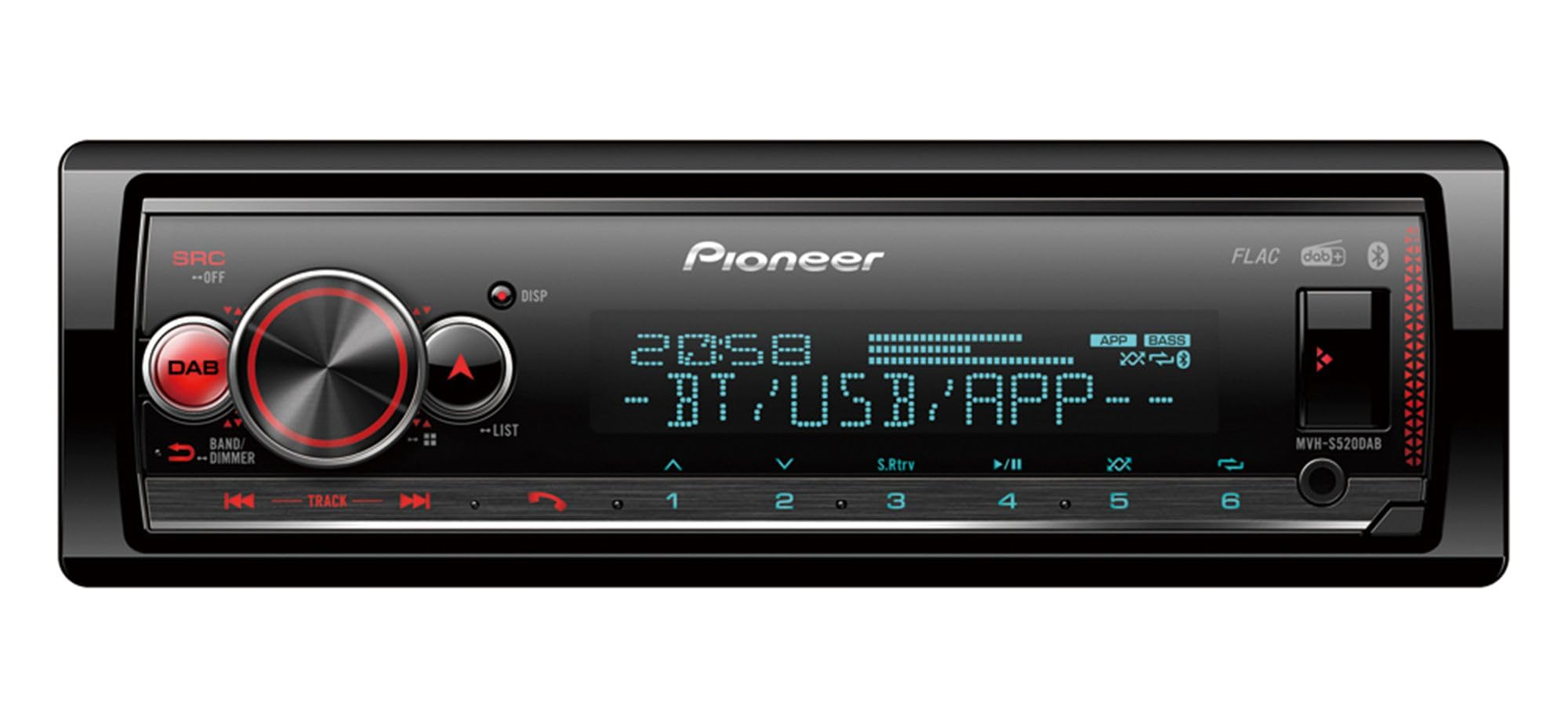 Pioneer MVH-S520DAB Autoradio 1-DIN DAB+ Bluetooth Antenne RGB