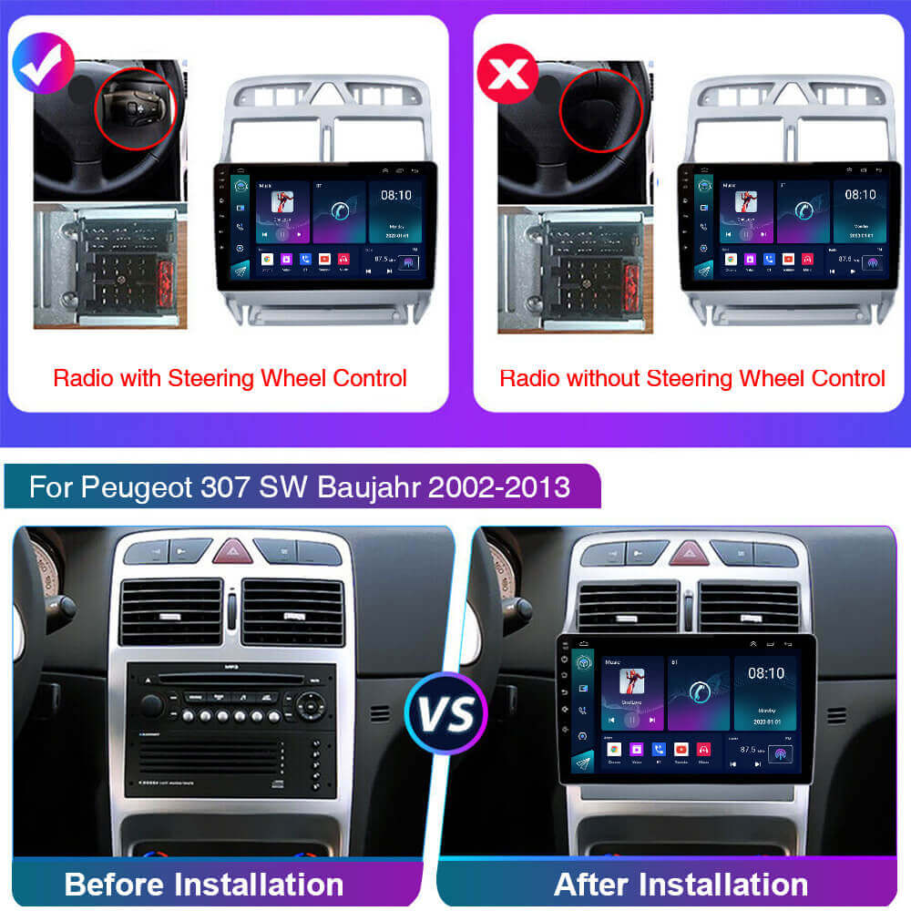 ESSGOO Peugeot 307 Autoradio 2007-2013 CarPlay Lenkrad