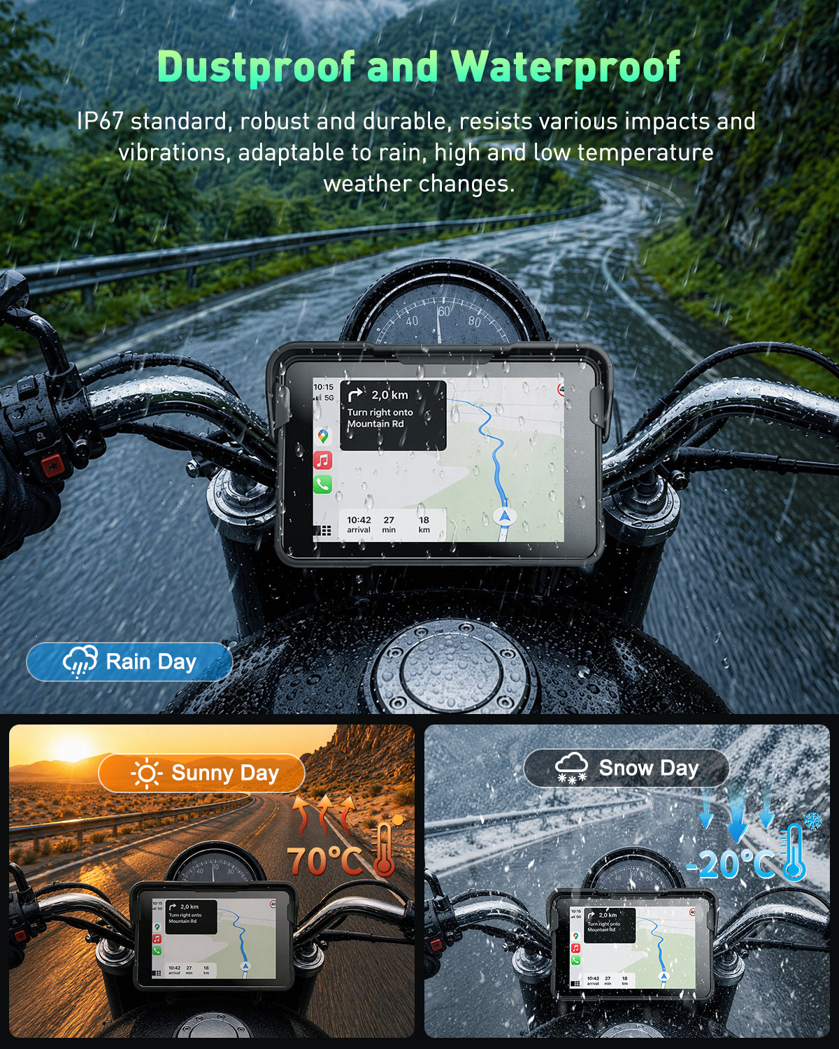 ESSGOO E10 Motorrad Navi 5 Zoll CarPlay Display