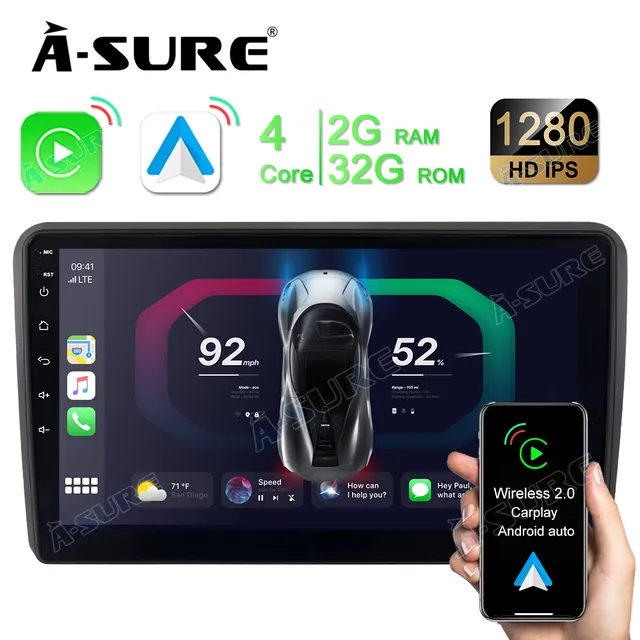 A-Sure Audi A3 S3 RS3 Autoradio Android 12 2+32GB CarPlay