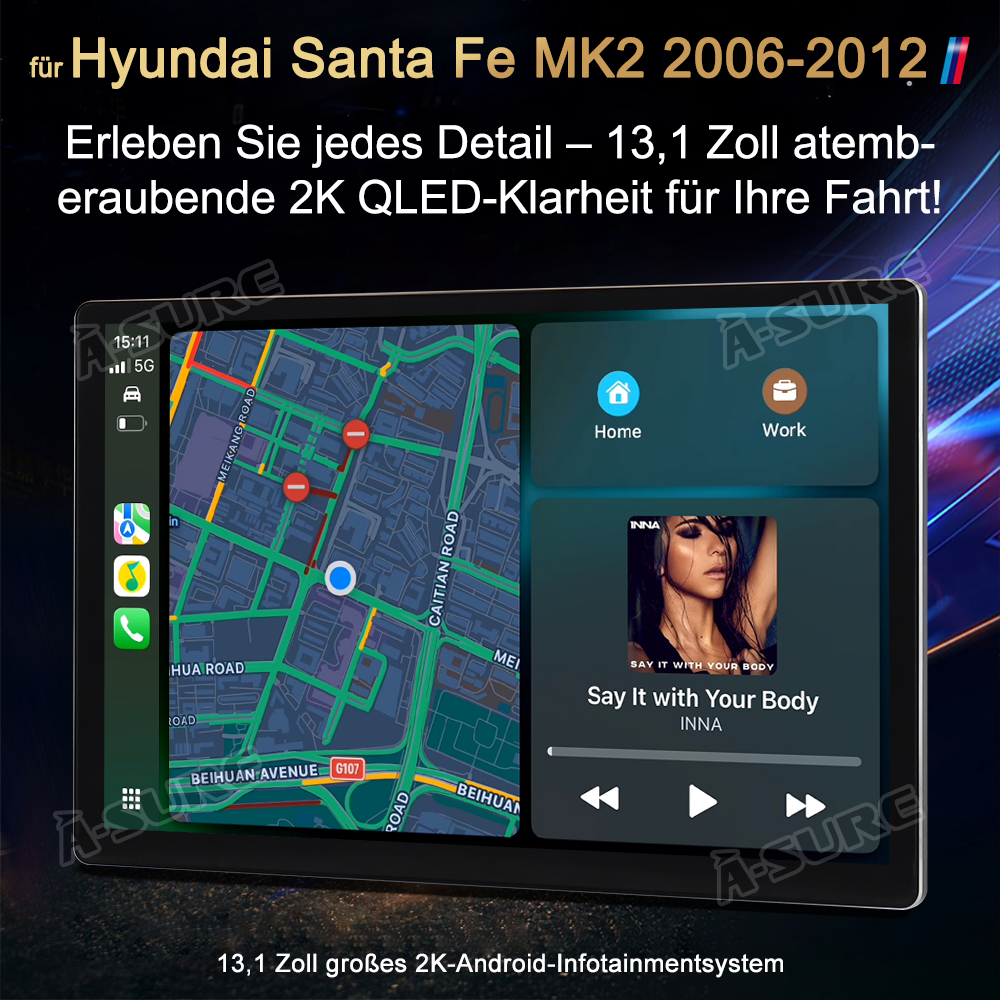 A-Sure GPS Santa Fe Autoradio 13,1 Zoll 4+64GB 2K QLED