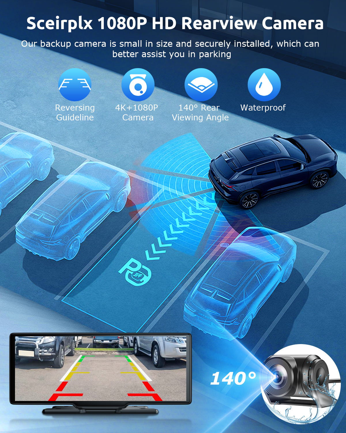 ESSGOO Dash Cam CarPlay H26 CarPlay-Display 10,26 Zoll 4K Dashcam