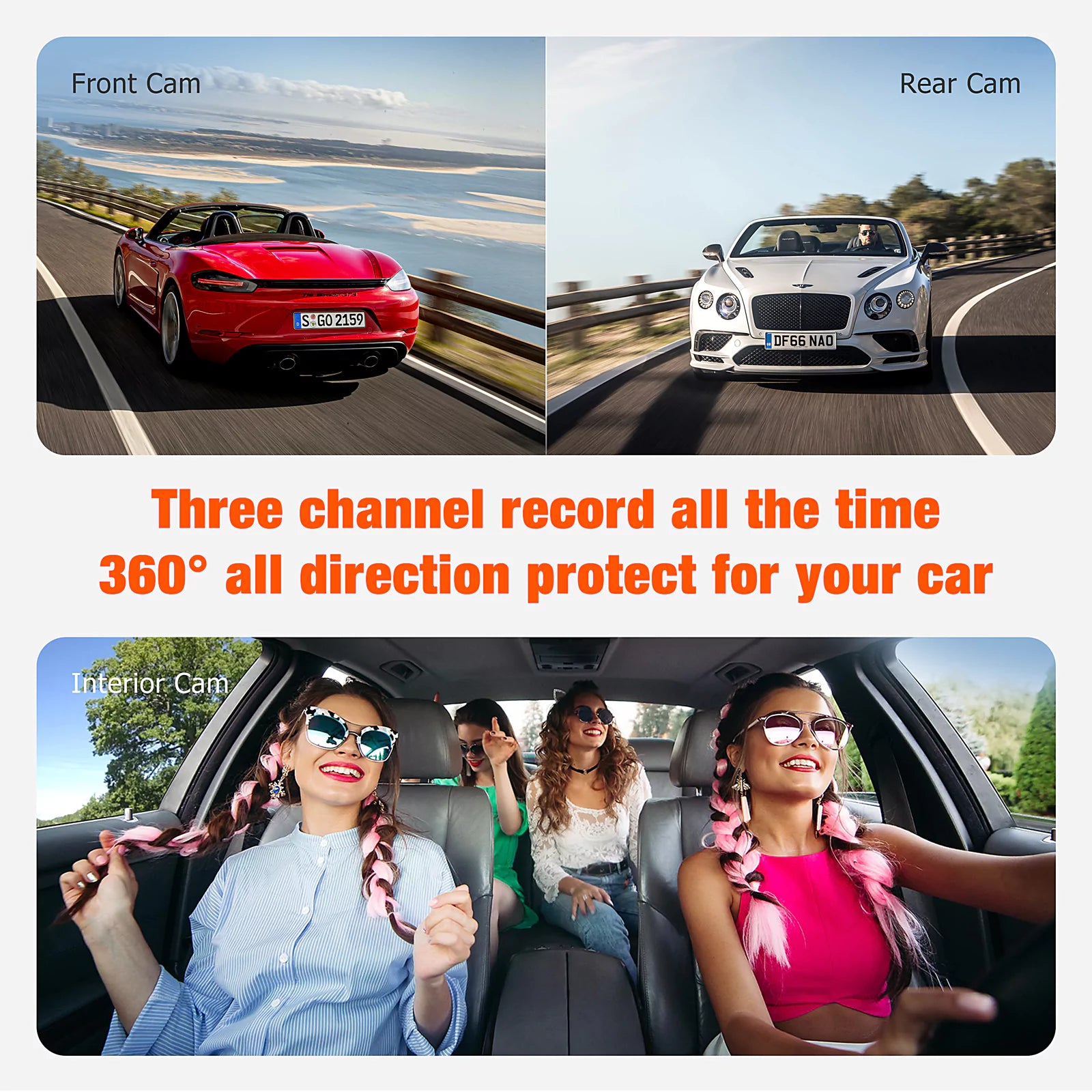 LAMTTO Dash Cam C300 3-Kanal Dashcam 64GB Innenkamera