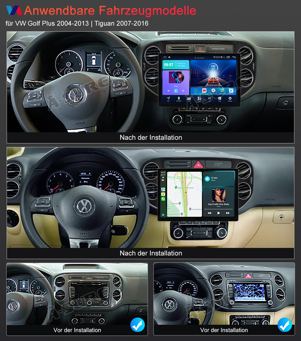 A-Sure 13,1 Zoll 4+64GB Autoradio VW Golf Plus Tiguan 2K