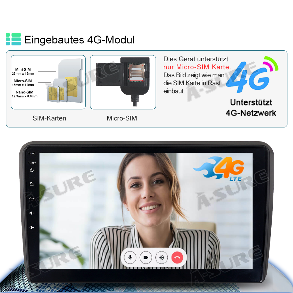 A-Sure GPS Autoradio Audi A3 8P 8V 4+64GB CarPlay DSP