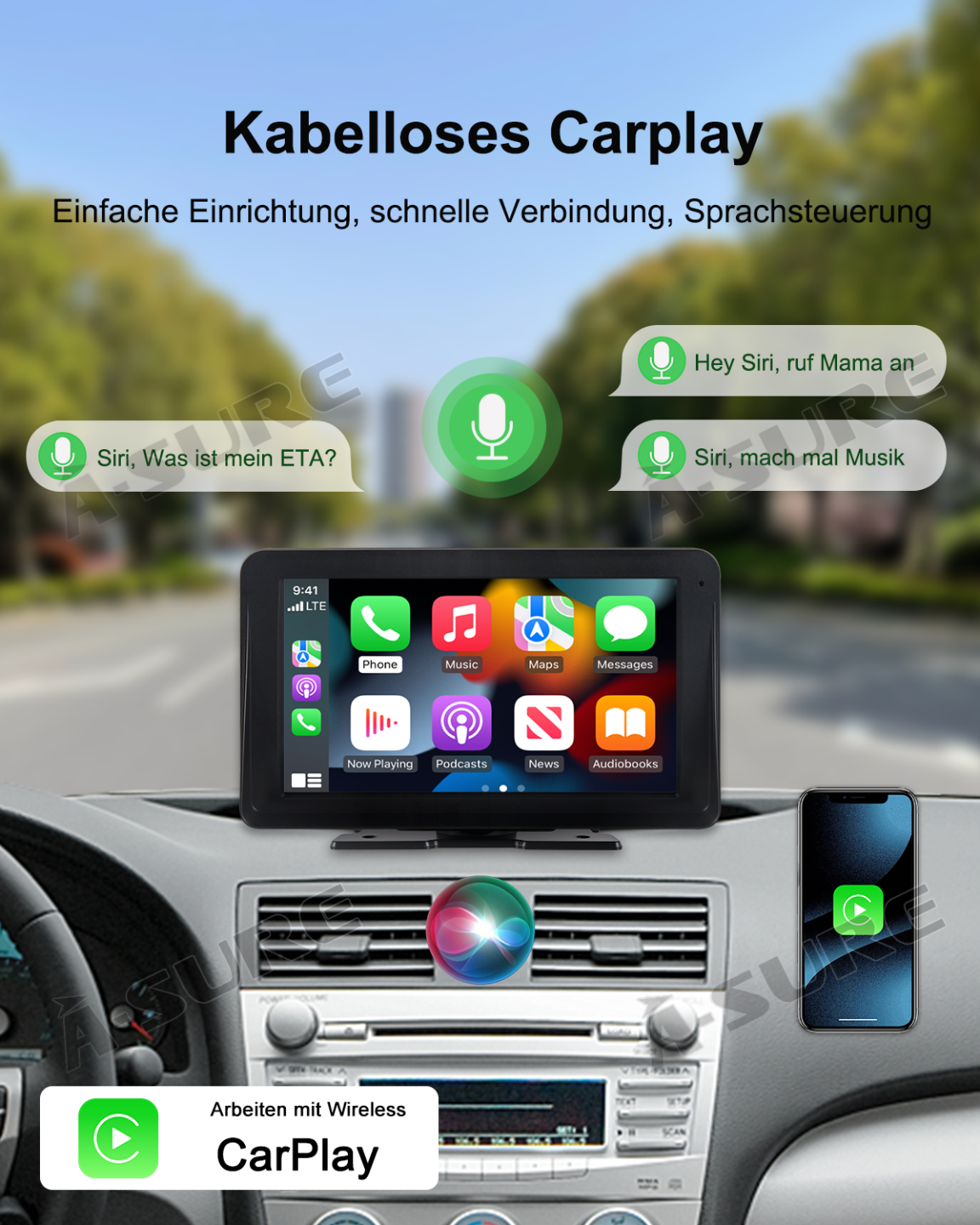 A-Sure CarPlay-Display 7 Zoll IPS Touch für Auto LKW SUV