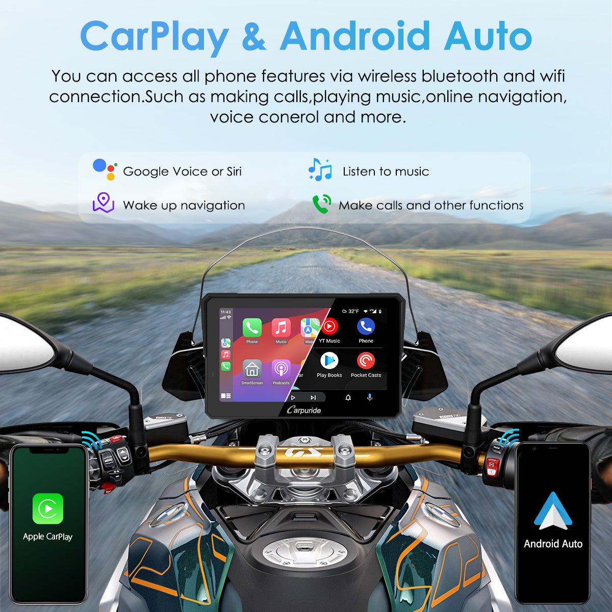 Carpuride W702B Pro Motorrad Display 7 Zoll IP67