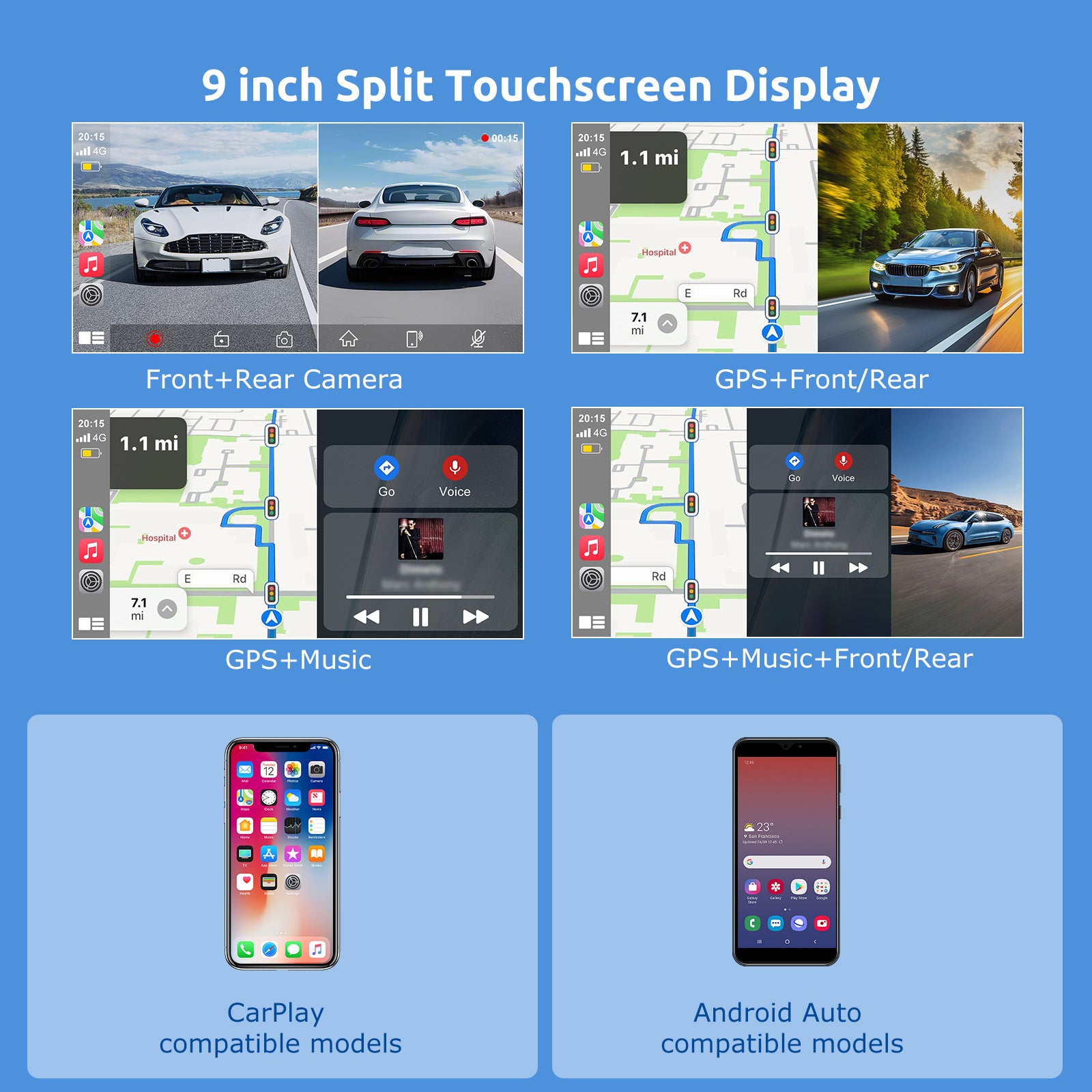 ESSGOO Dash Cam CarPlay E52 9 Zoll Display mit 4K Dashcam