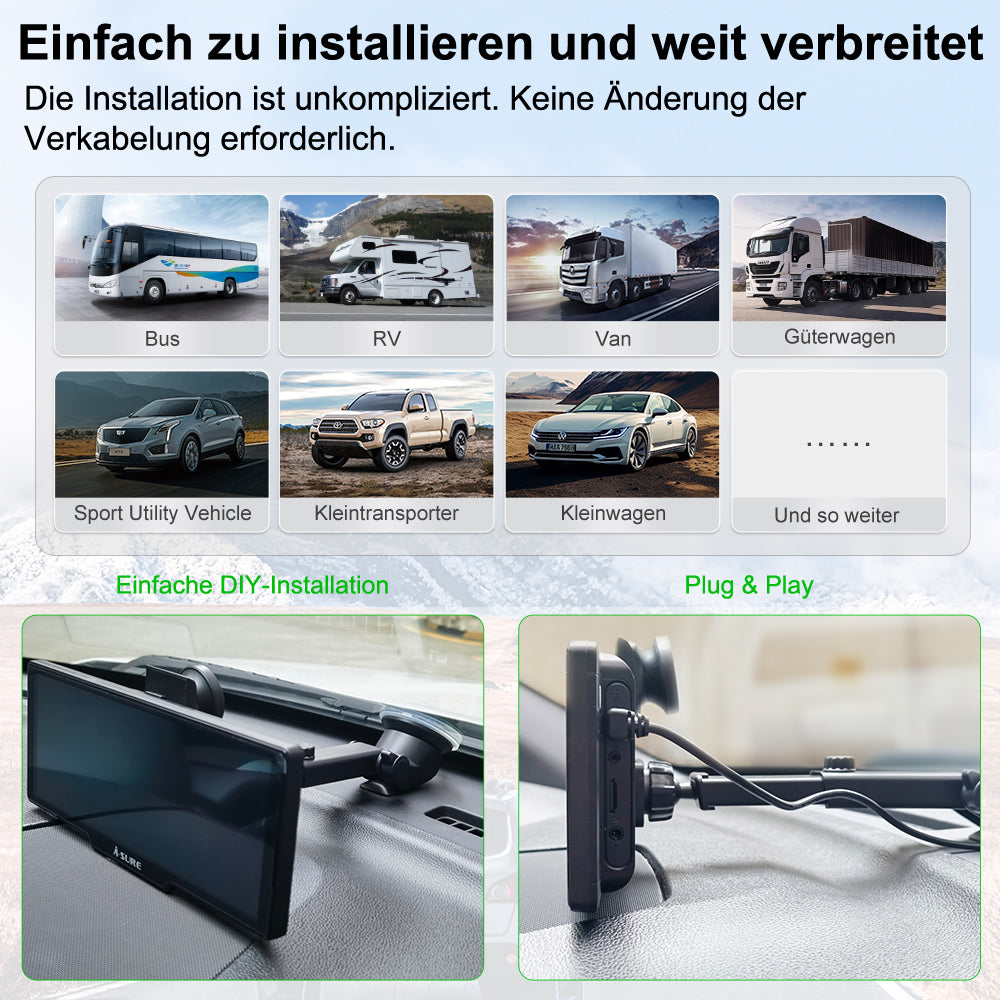 A-Sure Radio accessories 9,26 Zoll CarPlay Display 4K Dashcam